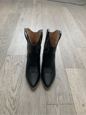 Soda Black Western-Inspired Ankle Heeled Boots